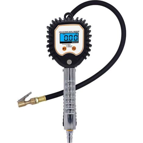 Manometro per pneumatici per impieghi gravosi – Manometro digitale per pneumatici auto con schermo LCD retroilluminato, tubo in gomma e raccordo rapido. (1/4)
