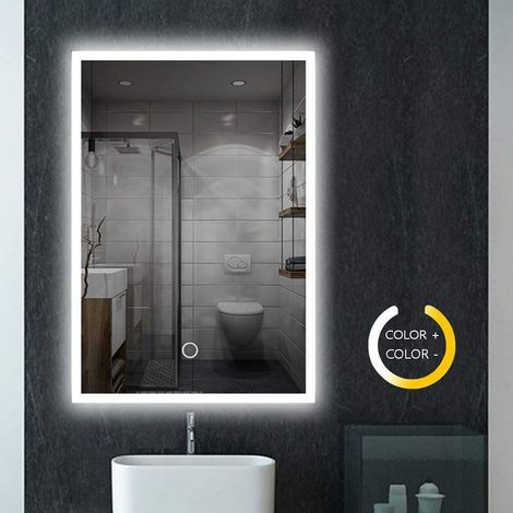 Espejo de baño LED premium, espejo de pared, espejo de maquillaje, lámpara LED iluminada con interruptor táctil, 2 colores, IP44 - 50 x 70 cm (1/5)