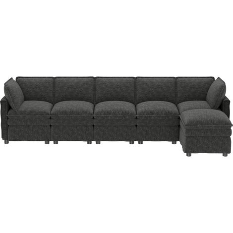 Canapé modulable 6 places en chenille gris, méridienne mobile et fonction couchage - CHICFURN (1/5)