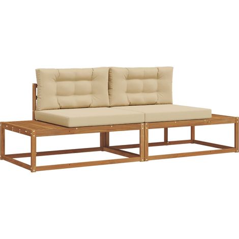 Outdoor Sofa Set with Cushion Natural and Beige vidaXL