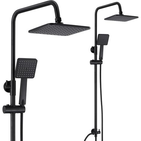 Colonne de Douche avec Mitigeur Monocommande, Hauteur RéGlable Ensemble de Douche, 4 inch Douchette et 8 inch Pommeau de Douche Ensemble de Douche pour Salle de Bain, Noir (1/5)