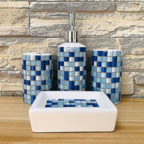 4-Piece Ceramic Bathroom Accessory Set – Modern Design – Soap Dispenser, Toothbrush Holder, Tumbler (1/2)