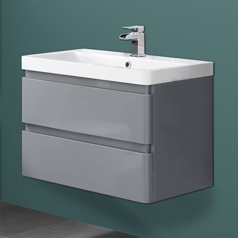 Wall Hung Drawer Vanity Unit Basin Bathroom Storage 800mm Grey (1/5)