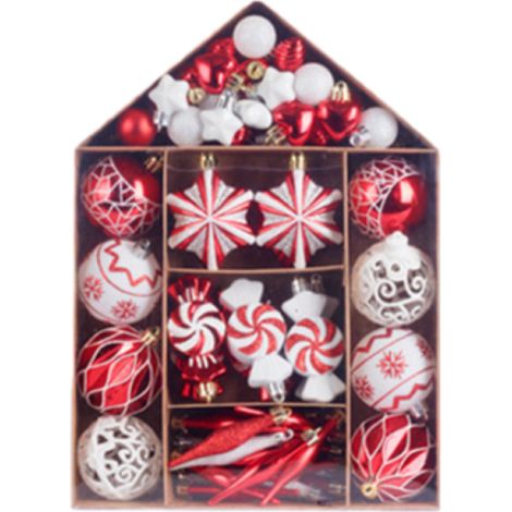 Geschenkbox mit rot-weiß bemalten Weihnachtskugeln - Geschenkbox mit rot-weiß bemalten Weihnachtskugeln (1/5)