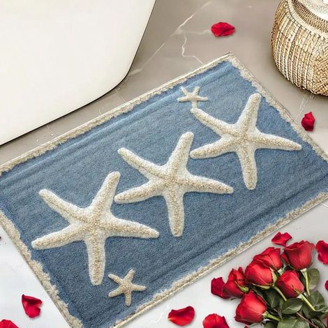 Tapis de bain en microfibre à motif étoile de mer style océan, antidérapant et super doux, paillasson absorbant pour salle de bain, chambre, cuisine et entrée, lavable en machine, 50 x 80 cm (1/5)