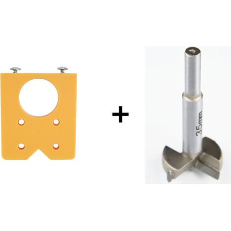 Outil de repérage des trous de chaîne (jaune) + foret de 35 mm Gabarit de perçage pour charnières de 35 mm, outil auxiliaire de perçage pour le travail du bois, gabarit de perçage pour charnières de p (1/5)