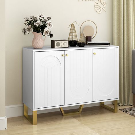 Buffet de salon avec placard à portes et étagère réglable, 106,5 x 35 x 77,5 cm, blanc (1/5)