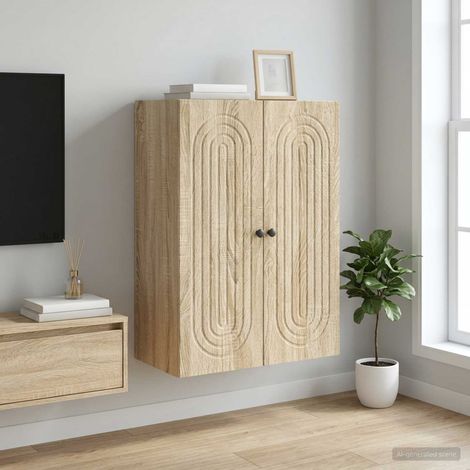 Armoire murale 2 portes en bois d’ingénierie chêne Sonoma 66 x 34,5 x 90 cm, 24.84kg - PANGIVO (1/5)