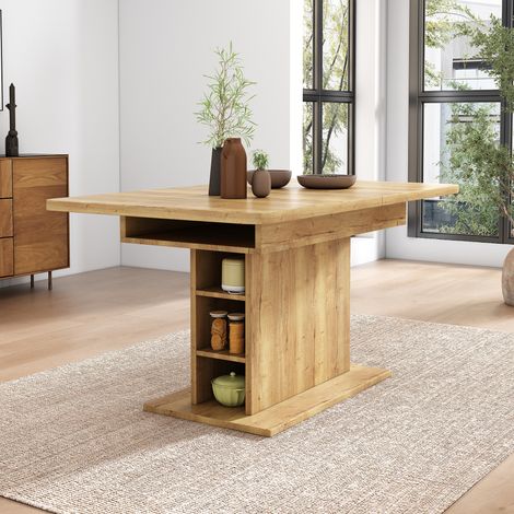 Ausziehbarer Esstisch (L110/130 x B70 x H75 cm) mit Stauraum – rechteckiger Eisentisch in Naturfarbe, platzsparend, multifunktional, auch als Kaffeetisch nutzbar,MIVRAY
