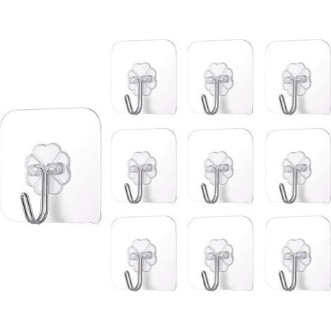 Crochets Auto-adhésifs - Transparent - 10 Pièces - PVC - Acier Inoxydable - Rangement Intérieur (1/4)