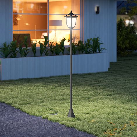 Lampada solare da giardino/stradale con 6 luci LED e batteria solare ricaricabile con autonomia di 6-8 ore, Ø26,5x177 cm, nera.