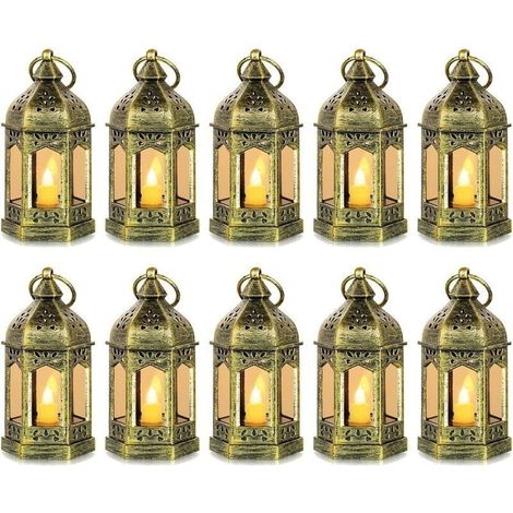 Mini Lantern LED Outdoor - Set of 10 Lantern Spark golden Decorative Bougeoir for Halloween, Wedding, Noel, Decoration of Table, Batteries Included (1/5)