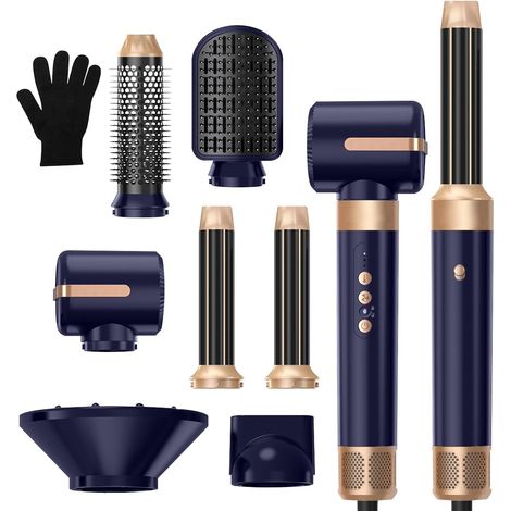 Seche Cheveux 7 en 1, 1400W Hair Dryer Brosse Soufflante, avec Diffuseur,Boucleur d'air, Ions Brosse Brushing Chauffante 110000 TR/MIM, Air Styler Pour Lisser, Boucles Brillantes (1/5)