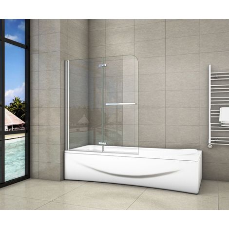 [PRODUIT D'OCCASION]Pare-baignoire 120x140cm  pivotant 180degré en 6mm verre anticalcaire avec une poignée en Inox