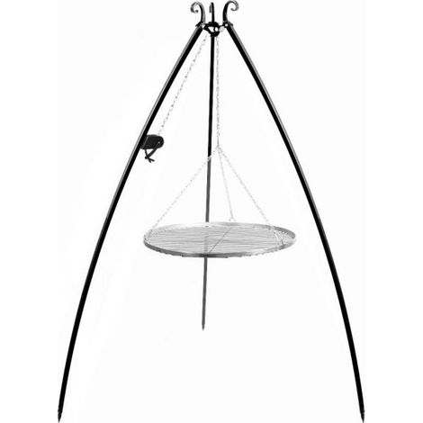 Barbecue Treppiede da 200 cm con griglia in acciaio inox da 80 cm + verricello