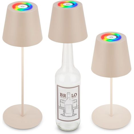 3 in 1 RGBW LED Tischlampe Kabellos IP44 Dimmbar Touch Höhenverstellbar Spritzwasserschutz Beige 36 x Ø10,5 cm