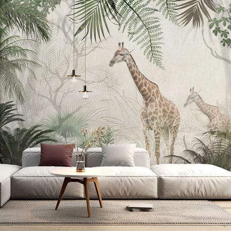 Papier peint panoramique Enfants - Forêt tropicale Girafes - 260 cm x 173 cm (1/4)