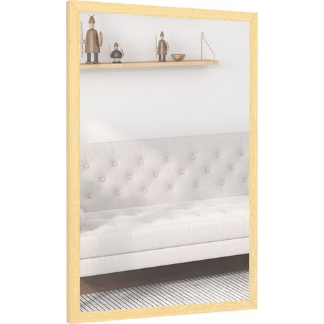 Miroir mural rectangulaire 60 x 40 cm, cadre en bois naturel, idéal pour la salle de bain, salon ou chambre (1/4)