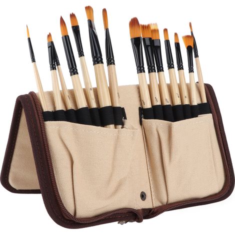 Ensemble de Pinceaux Polyvalents en Nylon pour Peinture à l'Huile, Aquarelle et Acrylique avec Pochette de Transport (1/5)