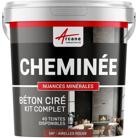 Béton ciré cheminée, kit avec primaire et vernis - 5 m² (en 2 couches) Airelles Rouge - ARCANE INDUSTRIES