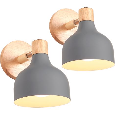 2pcs Applique Murale Intérieur Vintage Lampe de Mur Industrielle E27 en Bois Métal Lampe de Chevet pour Chambre Escalier Couloir Gris (1/5)