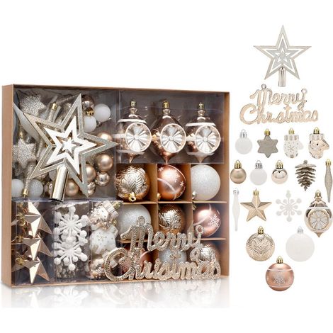JSSEVN - Set mit 70 bruchsicheren Christbaumkugeln aus Kunststoff – Champagnergold (1/5)