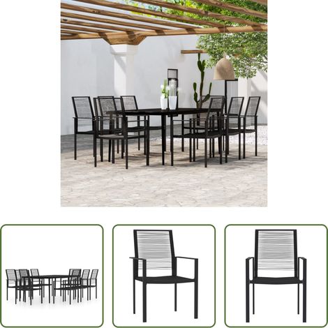 vidaXL Table de jardin - Ensemble à manger de jardin 9 pcs Noir (1/5)
