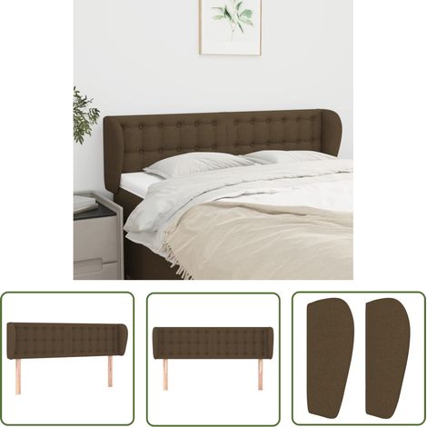 The Living Store Tête de lit avec oreilles Marron foncé 147x23x78/88 cm Tissu - Tête De Lit - Têtière De Lit - Meuble De Chambre - Literie - Décoration Chambre (1/5)