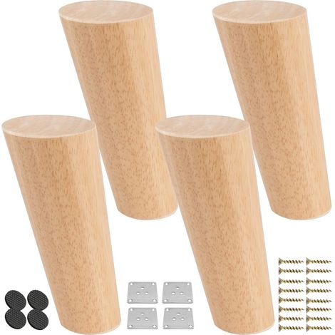 Gambe per mobili in legno da 25 cm, 4 gambe inclinate coniche per tavolo con piastra di montaggio e viti, gambe di ricambio per letto in rovere per divano, poltrona, armadio, verniciato naturale (1/5)
