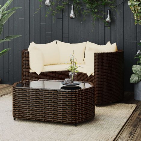 Salon de jardin 4 pcs - Ensemble Table et Chaise de Jardin - avec coussins Marron Résine tressée BV868442 - BonneVie (1/5)