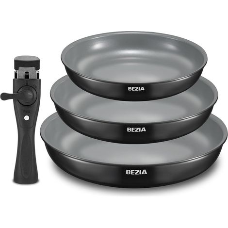 Set de 3 poêles avec manche amovible, revêtement céramique, induction, 20-24-28 cm (1/5)