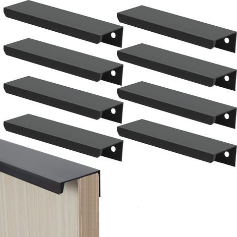 Poignées de Meubles Noir Poignées d'Armoire Invisible 120mm Poignées de Cuisine avec Vis pour Porte d'Armoire Tiroirs 8 Pièces (1/5)