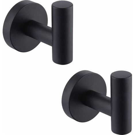 Bathroom wall hook in SUS304 stainless steel, matte black, set of 2 towel and coat hooks (1/5)