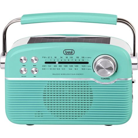 Trevi RA 7F50 BT Radio portátil inalámbrica multibanda FM Am SW con Reproductor MP3, USB, Micro SD, batería de Litio Recargable y Panel Solar USB Type-C, Verde