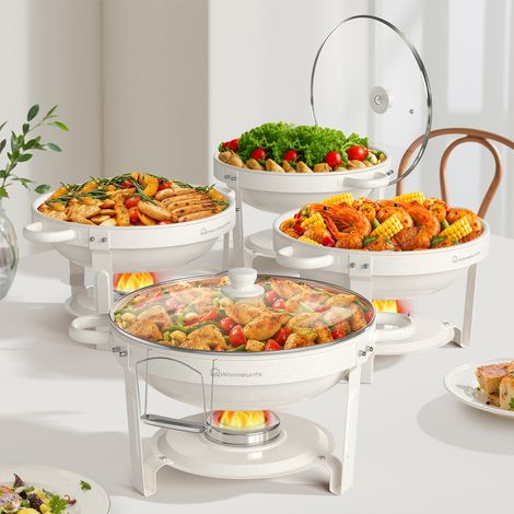4pcs 5QT 4,7L Chafing Dishes Set for Buffet, Maifanite-Coated, with Glass Lid, Food-Grade Stainless Steel, Lid Holder, Food Warmers for Parties Buffet, Birthday, Events