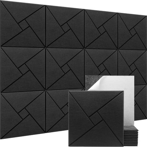 Lot de 12 panneaux acoustiques auto-adhésifs, panneaux muraux insonorisants, panneau absorbant le son en polyester haute densité, 30 x 30 x 0,9 cm (1/5)