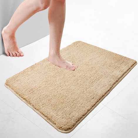 VOUNOT® Badematte Rutschfeste Mikrofaser Badezimmerteppich 60x90cm Beige