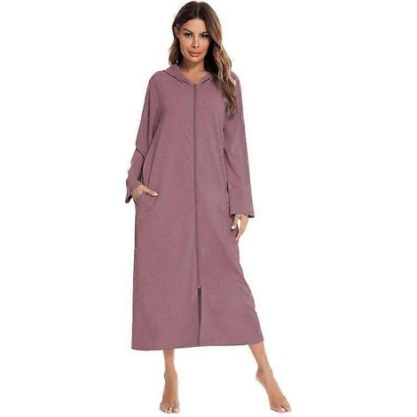 Peignoir à capuche pour femme avec fermeture éclair, style automne/hiver, décontracté et confortable pour la maison. (1/5)