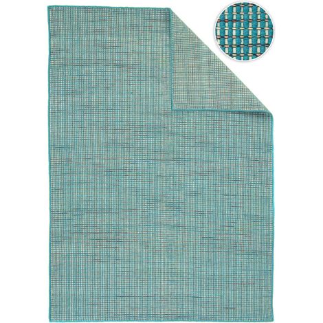 Kilim moderne Tapis Arvin - Tapis en laine  - 90x60cm, Rectangular - 100% Laine vierge - Tissé main - Turquoise