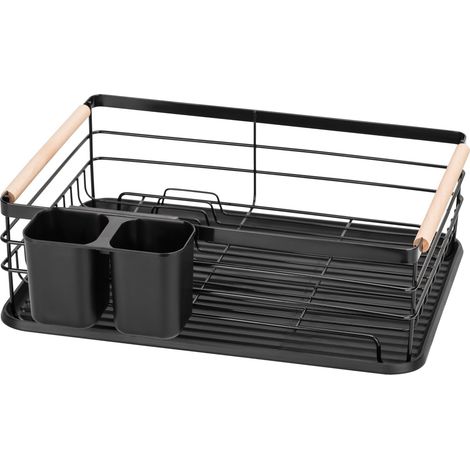 Egouttoir pour Vaisselle KA001 - Egouttoir Vaisselle pour Cuisine (43 x 30,5 x 14 cm) en Fer Noir laqué époxy avec Porte-Couverts et égouttoir (1/5)