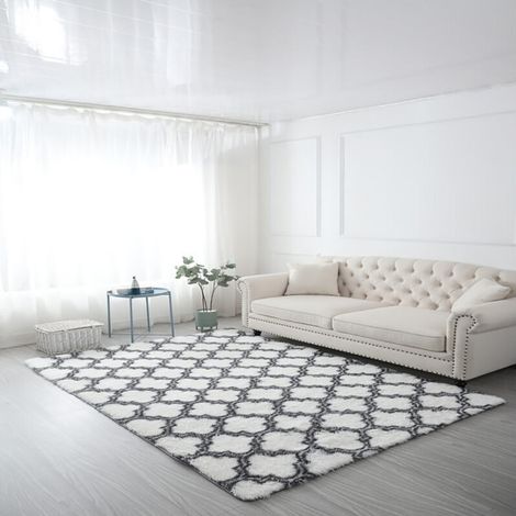 Tapis moelleux JANDEL 120200CM pour chambre de bébé ou salon d'enfant, motif géométrique shaggy. (1/5)