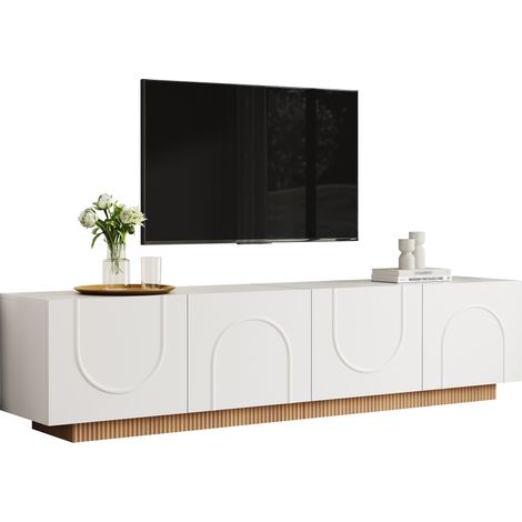 Meuble TV, buffet TV moderne pour salon, table de télévision avec portes, design moderne, buffet avec rangement, façade cintrée (1/5)