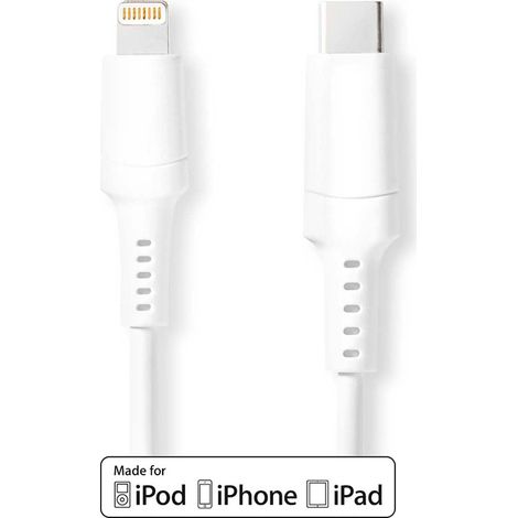 Cable relampago usb 20 apple lightning 8 pines usb c macho 480mbps niquelado 100m redondo pvc blanco caja (1/4)