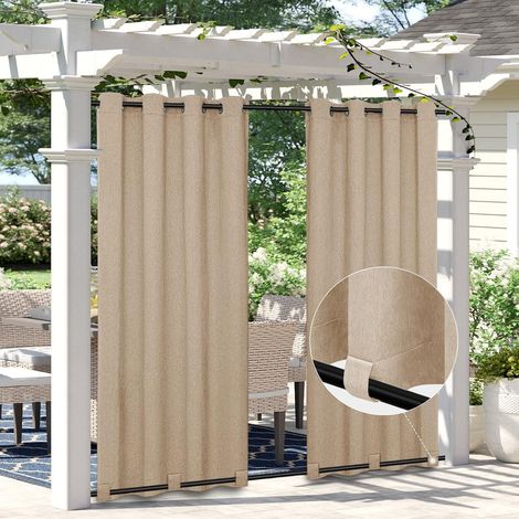 1 Panneau Rideau Extérieur Imperméable, Aspect Lin Avec Œillets Et Languettes, Pour Terrasse Et Tonnelle, Beige (1/5)