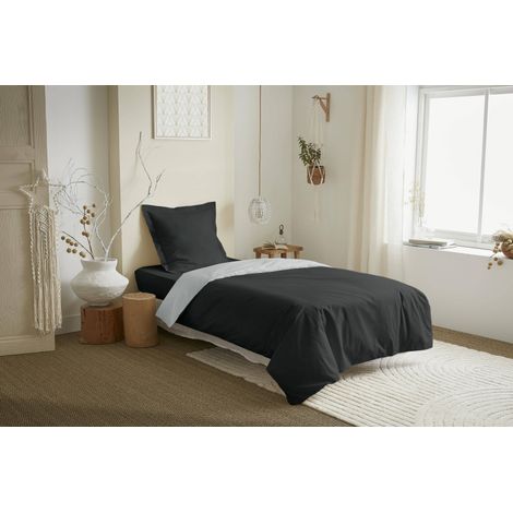 Parure de couette 2 Pièces réversible "Duo Premium" 140 x 200 cm Truffe/Nuage - - (1/2)