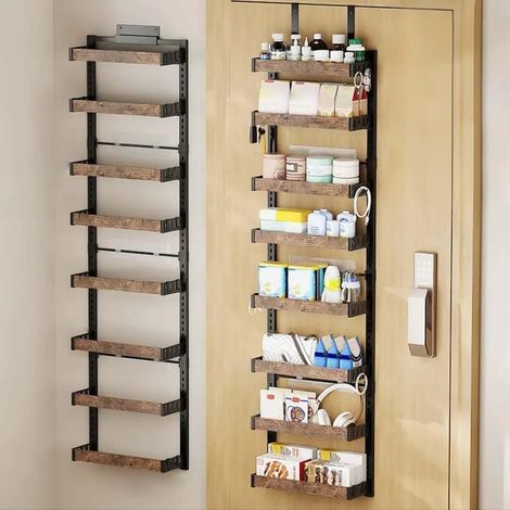 Door Storage Rack - 8-Layer - Original Wood Colour - for Bedroom, Dormitory, Doorway (1/5)