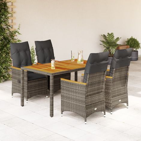 Ensemble à manger de jardin 5 pcs-Salon de jardin coussins gris résine tressée 667320 (1/5)
