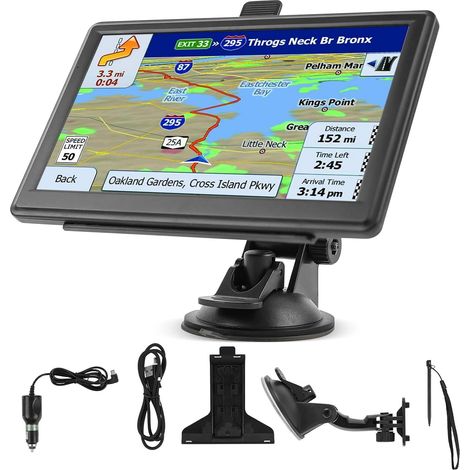 Universal GPS Navigation Kit for Car, Truck, Caravan, Lorry, Motorhome, 7 Inch Screen with Stand and FM Transmitter, You Can Change Language, French (1/5)