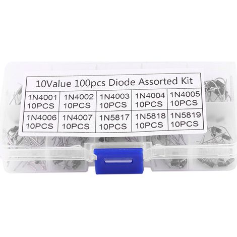 Kit surtido electrónico de 100 piezas de diodos rectificadores de fuga de 10 valores con caja 1N40011N4007 1N58171N5819. (1/5)