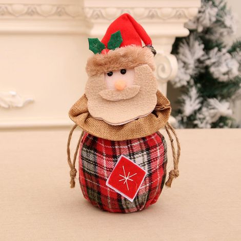 Sac De Noël - Santa Et Bonhomme De Neige - 27 X 15 Cm - Tissu - Pour Décoration Arbre Porte Cheminée - 1 Pièce (1/3)